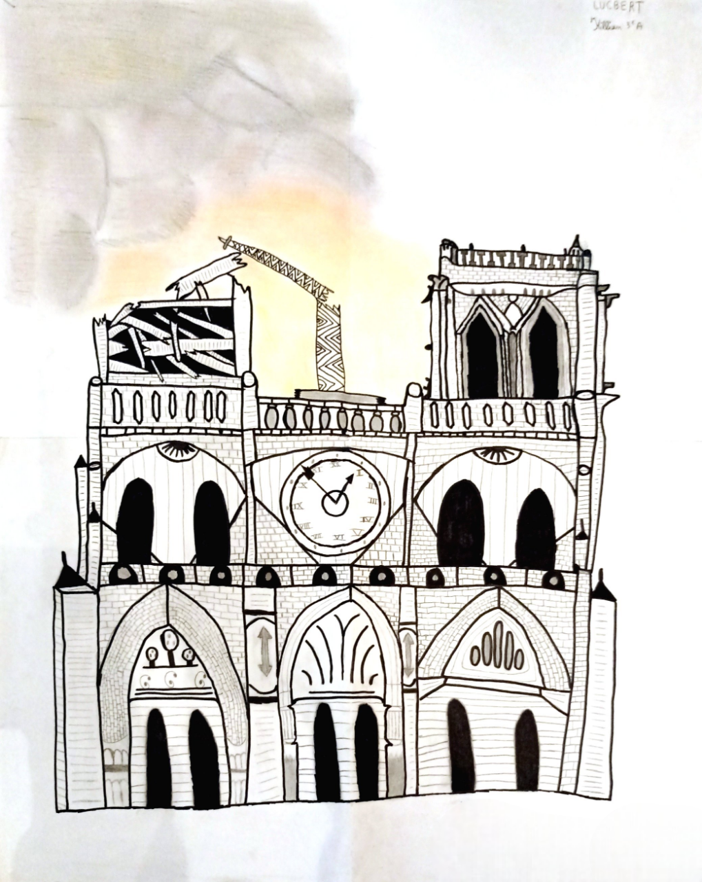 Dessin de Notre-Dame en feu